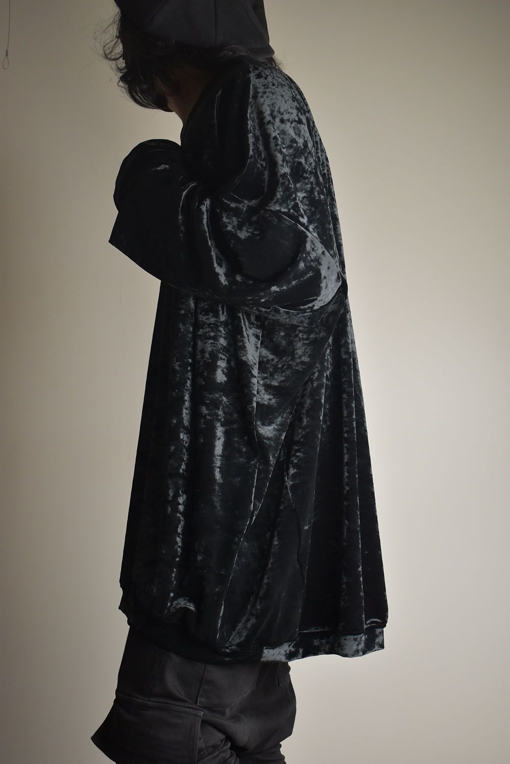 Washer Velor Jumbo Crew Neck Top"Black" / ワッシャーベロアジャンボクルーネックトップ"ブラック"