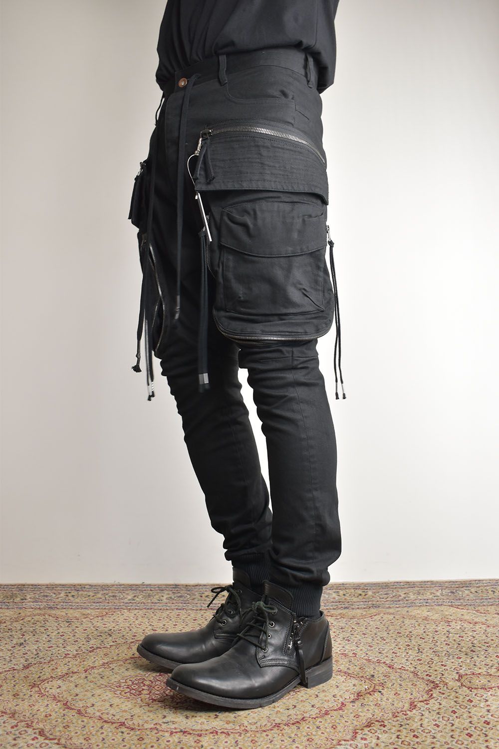 Stretch Denim Multi Pocket Cargo Jog Pants"Black" / ストレッチデニムマルチポケットカーゴジョグパンツ"ブラック"