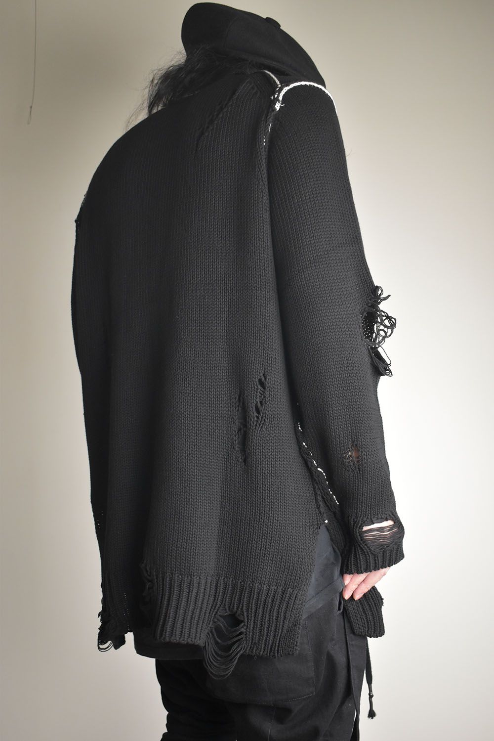 Cotton 3GG Damaged Knit Pullover"Black" / コットン 3GG ダメージニットプルオーバー"ブラック"