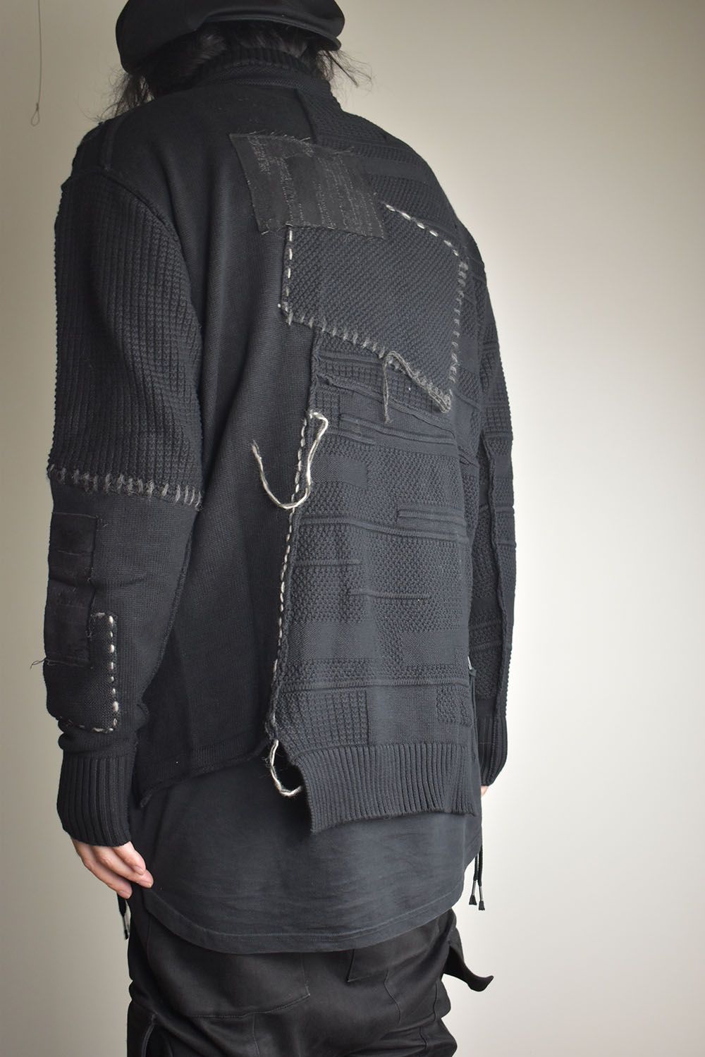 Cotton Cashmere Crust Patch Knit Pullover "Black" / コットンカシミヤクラストパッチニットプルオーバー"ブラック"