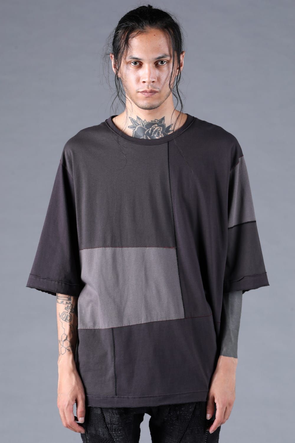 Multi Color Patchwork T-shirt"Charcoal" / マルチカラーパッチワークTシャツ"チャコール"