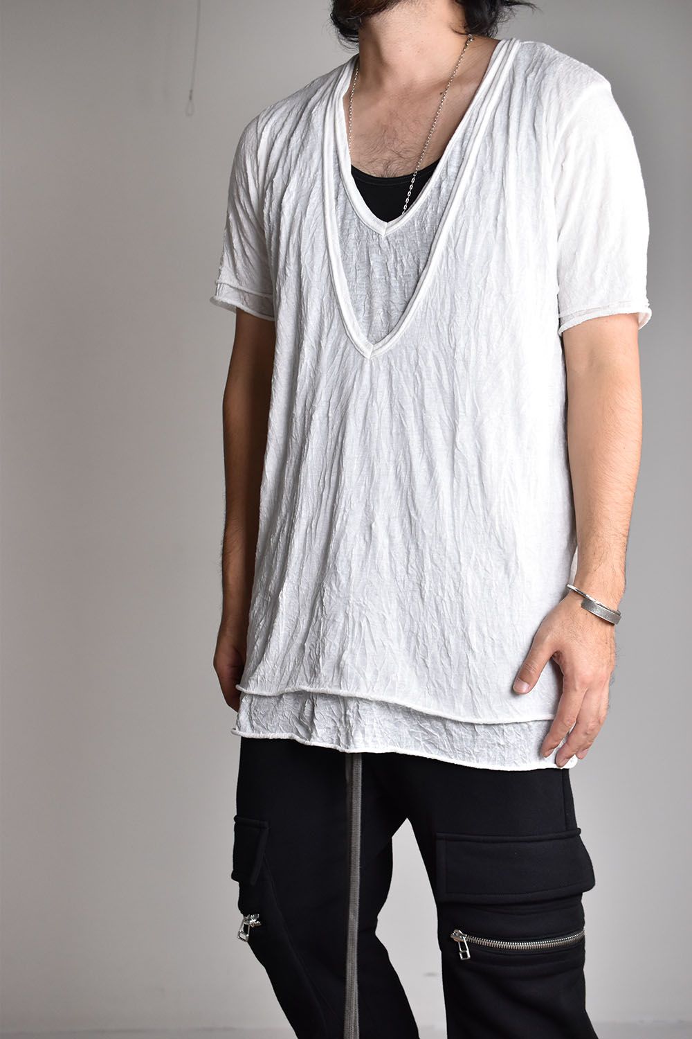 《2026SS先行予約》Gauze Washer Layerd V-Neck Tee"BK×WH/IV×GYBG×GY/BK×BK/WH×WH"/ガーゼワッシャーレイヤードVネックTee"