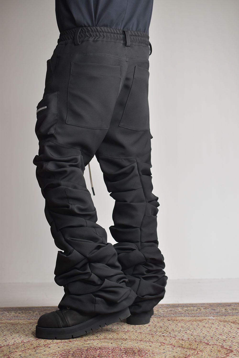 Twill Monster Tuck Flare Baggy Pants"Black"/ツイルモンスタータックフレアバギーパンツ"ブラック"