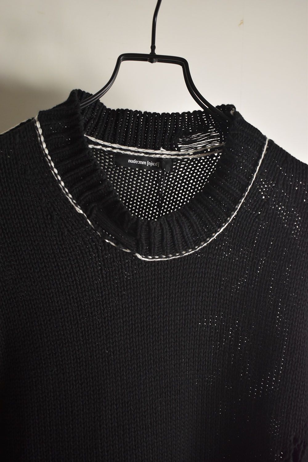 Cotton 3GG Damaged Knit Pullover"Black" / コットン 3GG ダメージニットプルオーバー"ブラック"