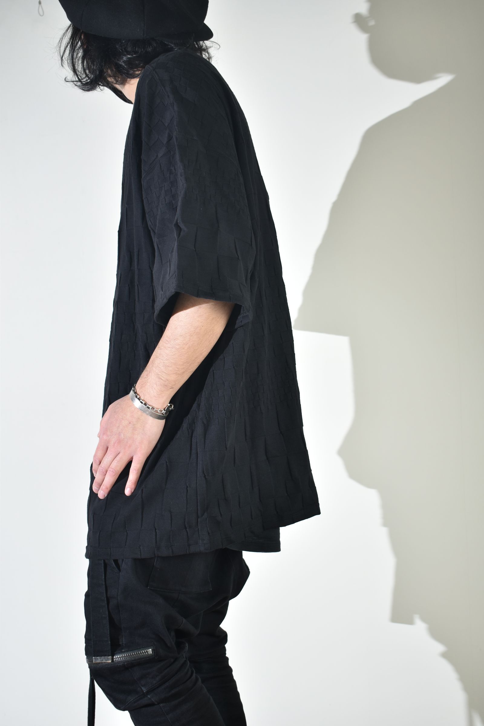 Gradient Plaid Pattern Jumbo Tee"Black" / グラデーションチェックパターンジャンボTee"ブラック"