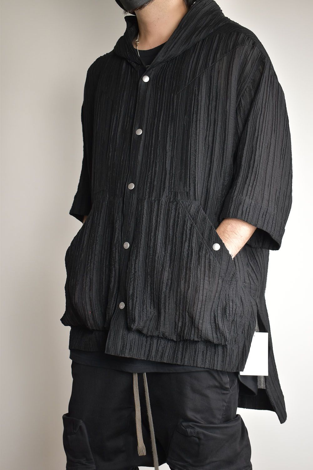 Sheer Yoryu Hoodie Shirts"Black"/シアーフーディシャツ"ブラック"