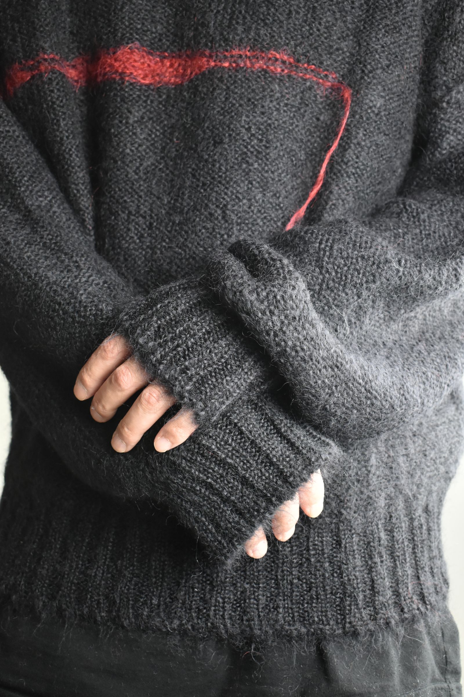 Mohair Knit Pullover "Black-Red" / モヘアニットプルオーバー"ブラックレッド"