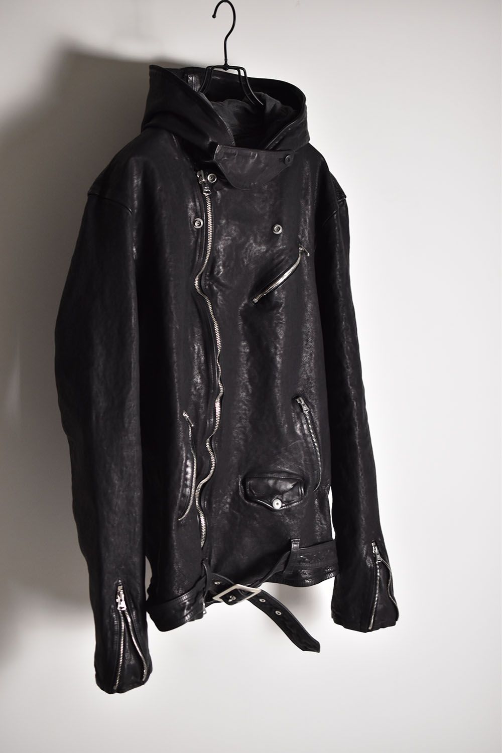 Japan Calf Garment Wash Hoodie Riders"Black"/ジャパンカーフ製品洗いフーディライダース"ブラック"