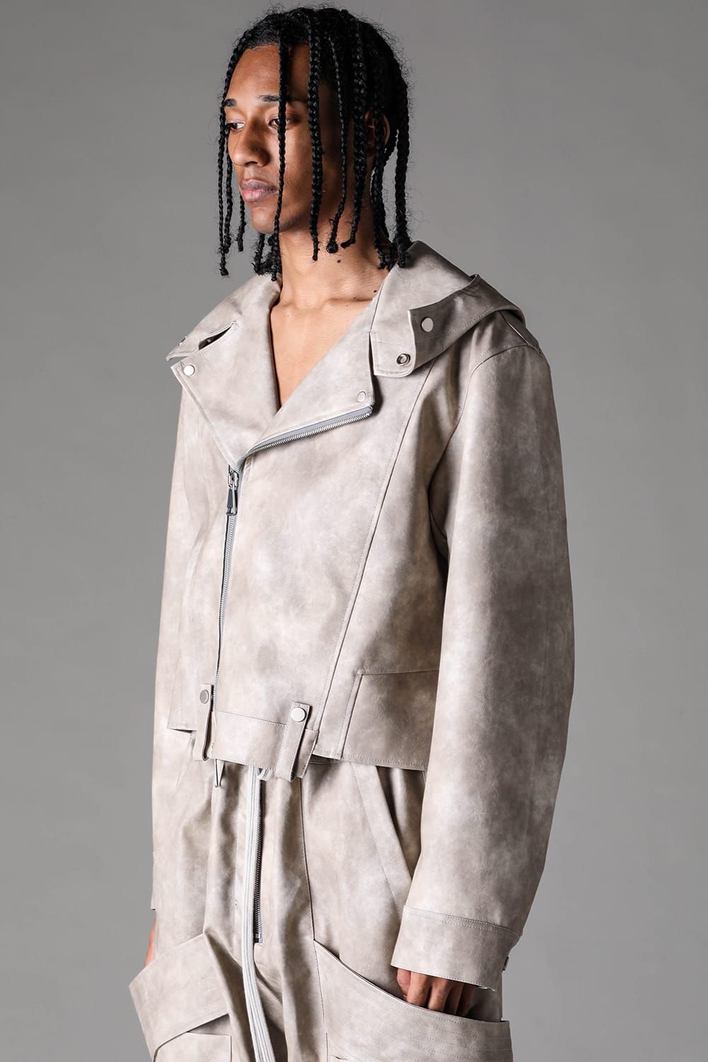 《2027SS先行予約》Vegan Leather Hoodei Double Riders "L.Beige" / ヴィーガンレザーフーディダブルライダース"ライトベージュ"