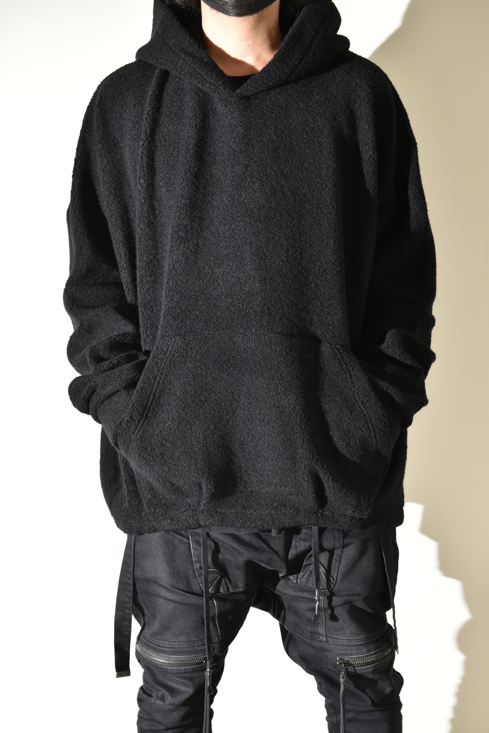Sheep Pile Knit Dolman Hoodie Pullover"Black" / シープパイルニットドルマンフーディプルオーバー"ブラック"