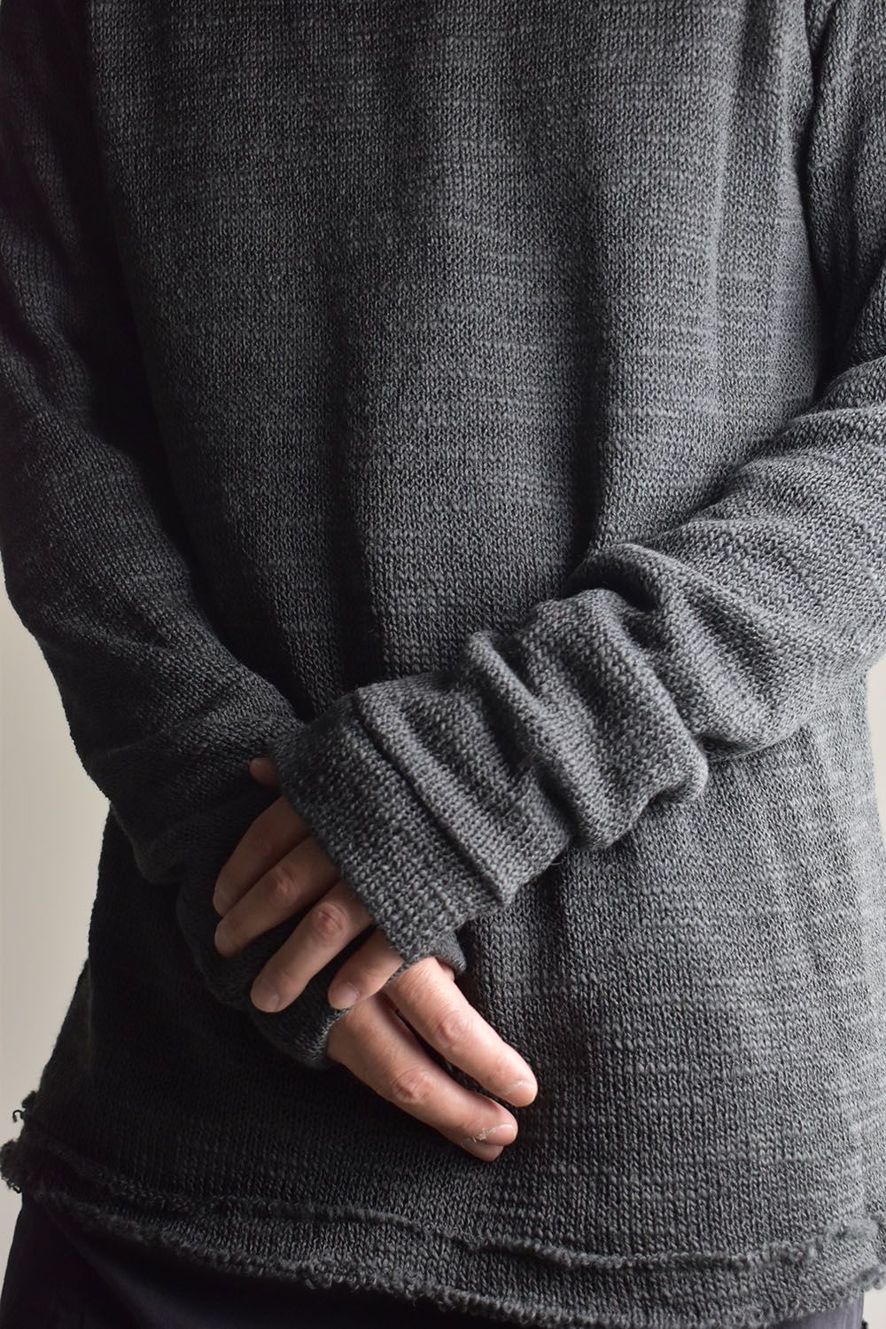 Low-Gauge knit × Cotton Jersey Layered Tee "Charcoal" / ローゲージニット×コットンジャージレイヤードTシャツ"チャコール"