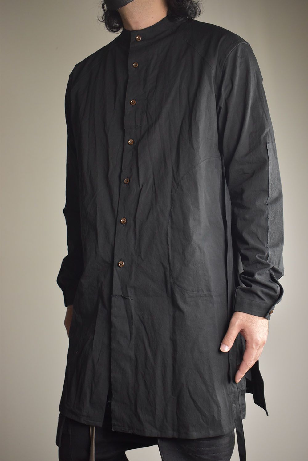 Strings Raw Edge Over Shirts"Black" / ストリングスローエッジオーバーシャツ"ブラック"