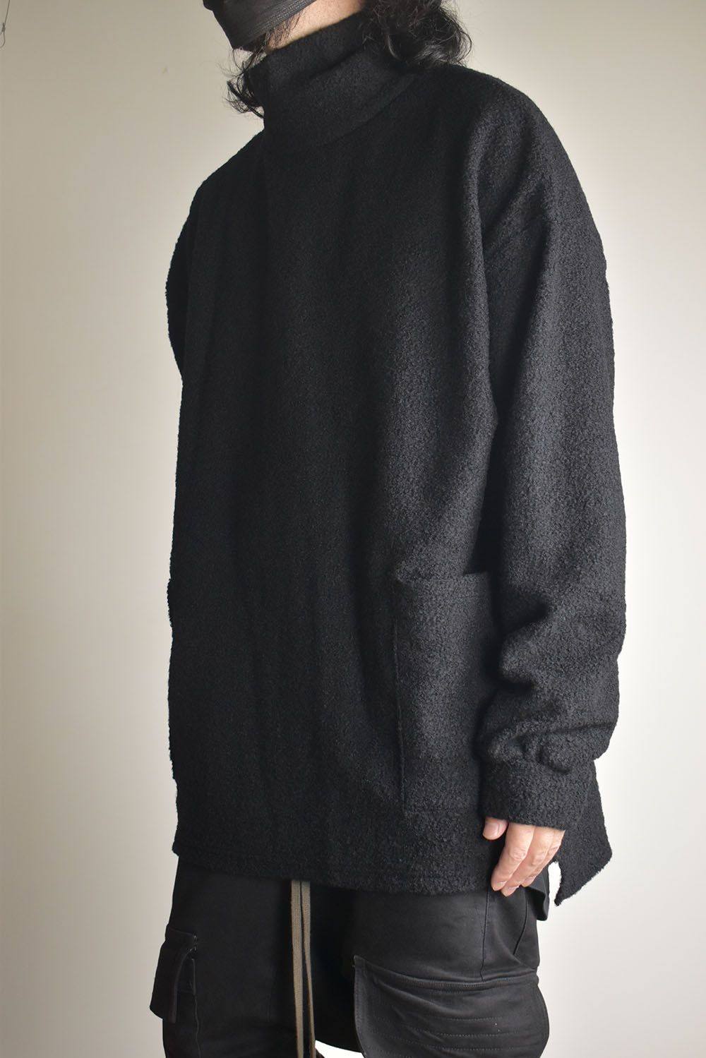 Loop Knit High Neck Long Sleeve T-Shirt "Black" / ループニットハイネックロングスリーブTシャツ"ブラック"
