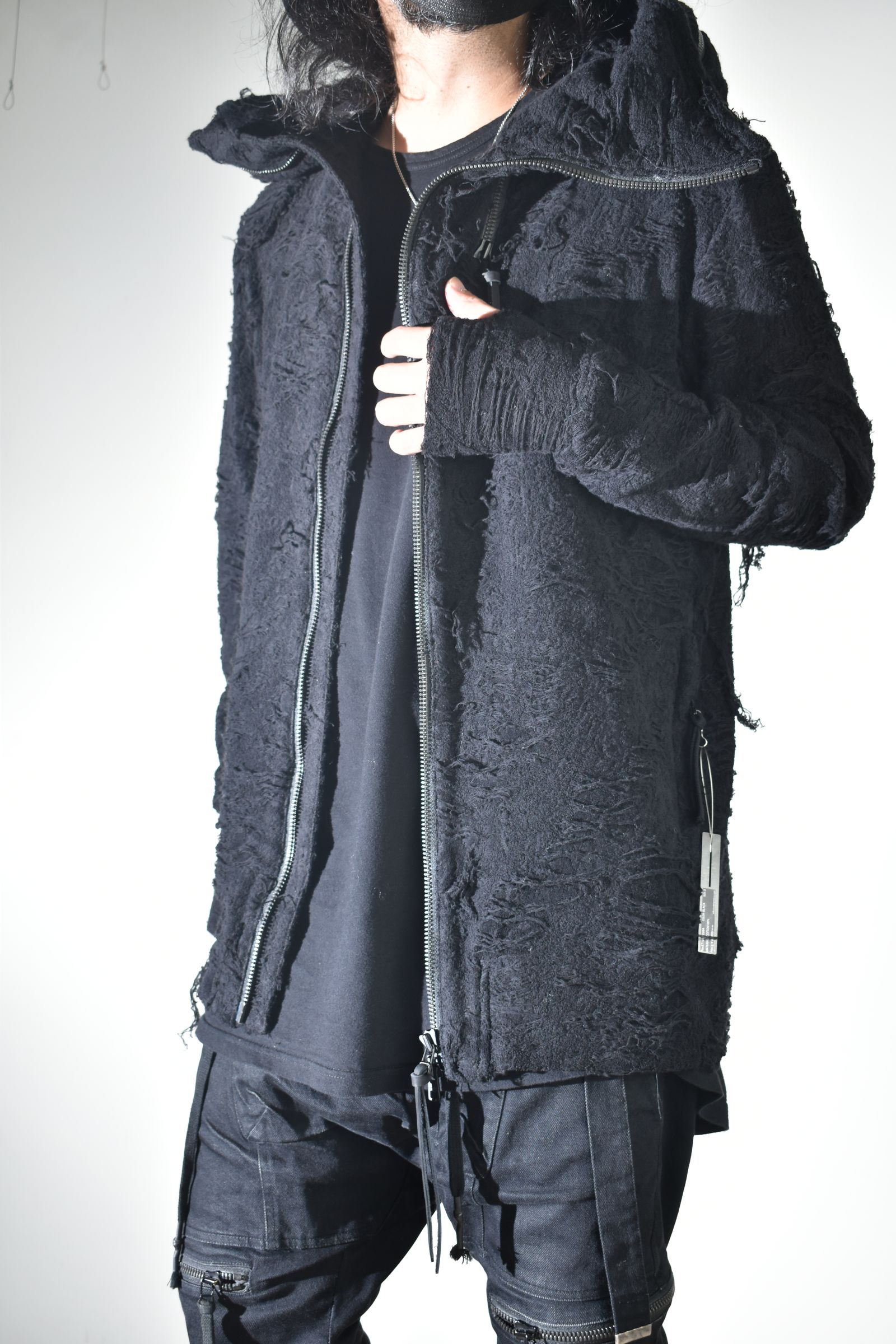 Damage Pile Zip-Up Hoodie"Black" / ダメージパイルジップアップフーディー"ブラック"
