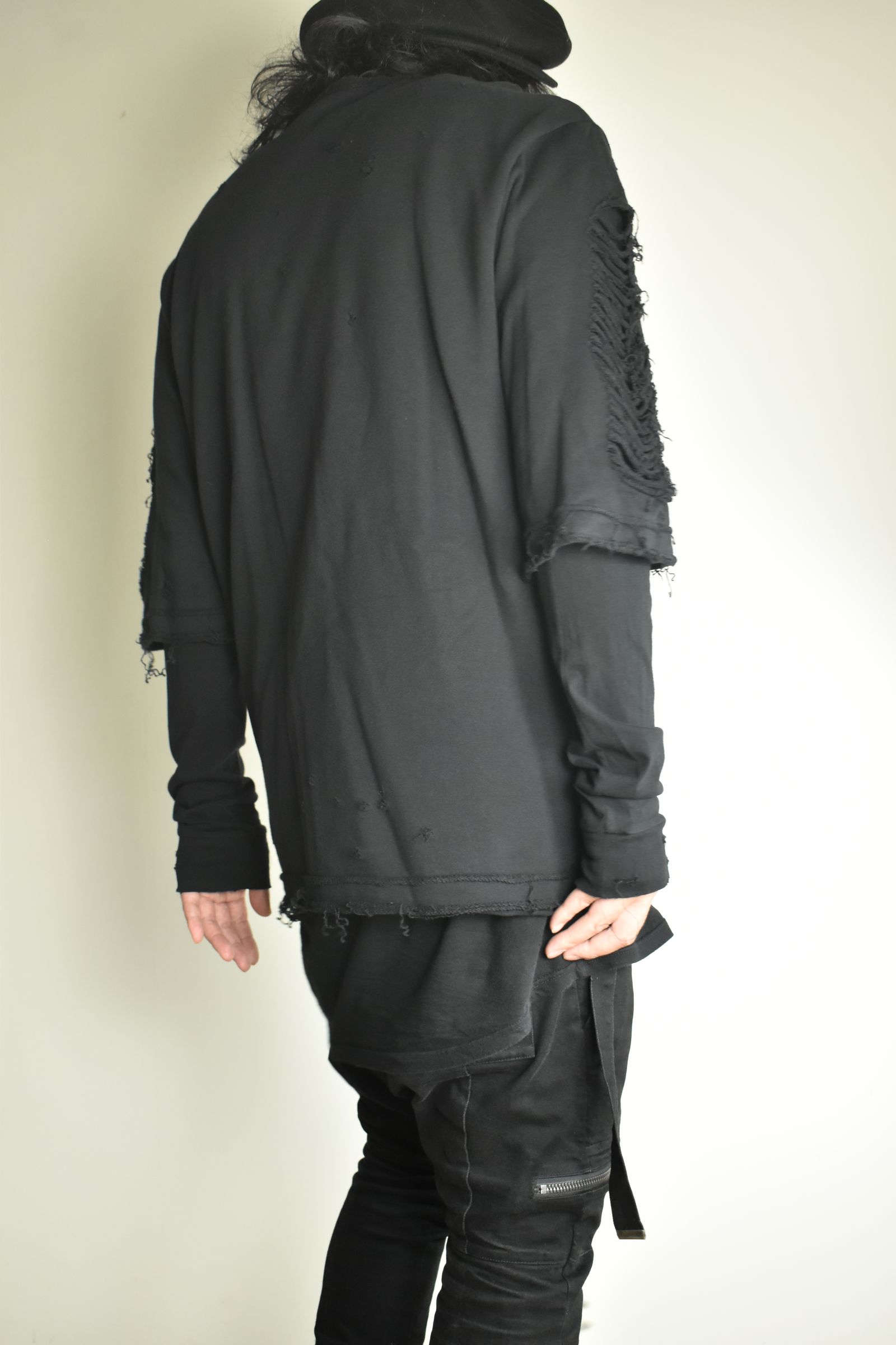 Sweat Shotgun Damage Layered Tee"Black" / 裏毛ショットガンダメージレイヤードTee"ブラック"