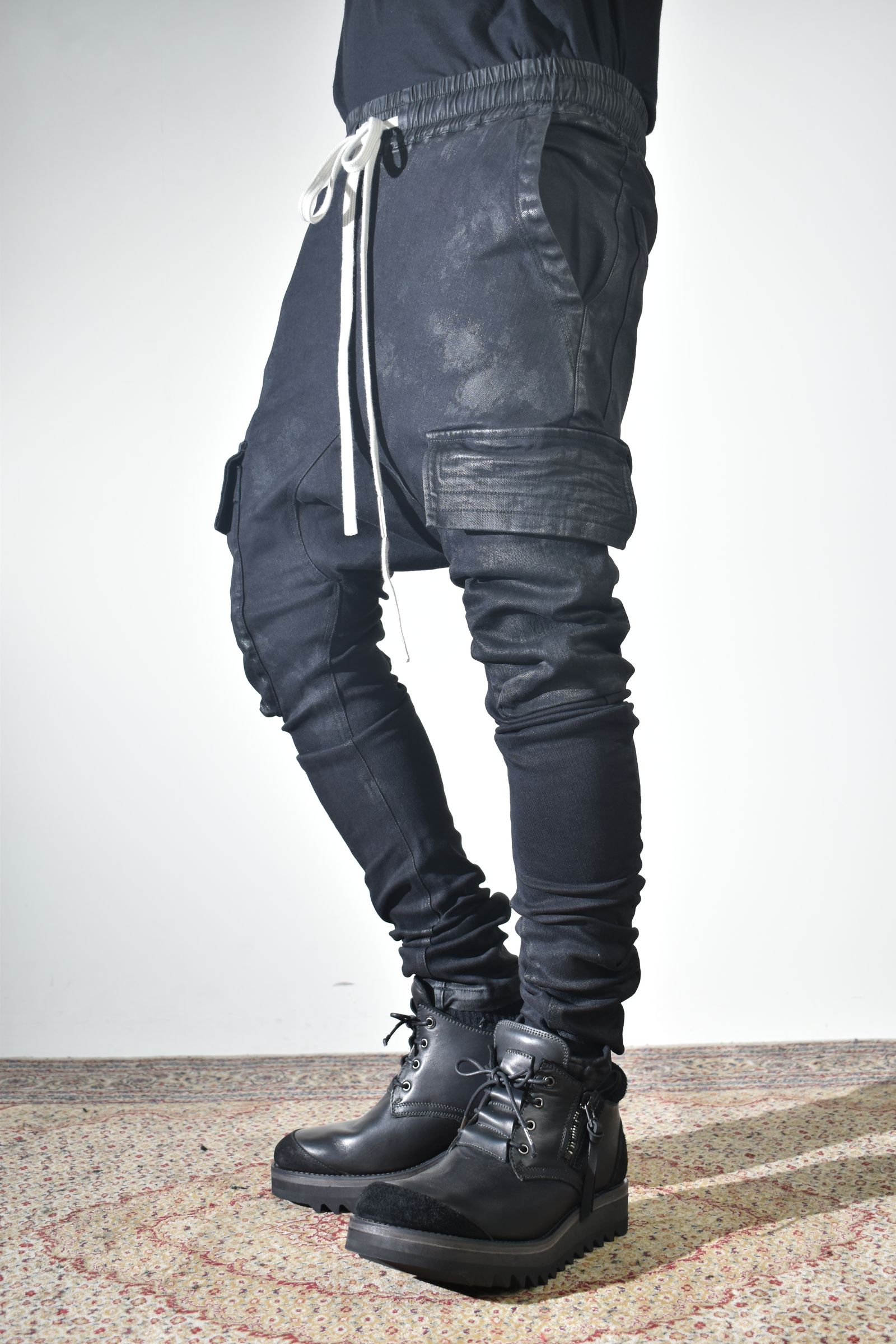 Coating Cargo Saroel Skinny"Black" / コーティングサルエルカーゴスキニー"ブラック"