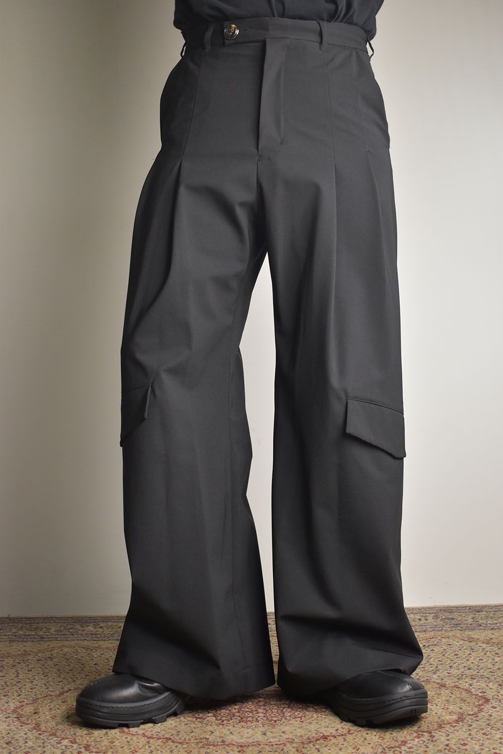 Shingle Flap Baggy Trousers "Black" / シンフラップバギートラウザー"ブラック"