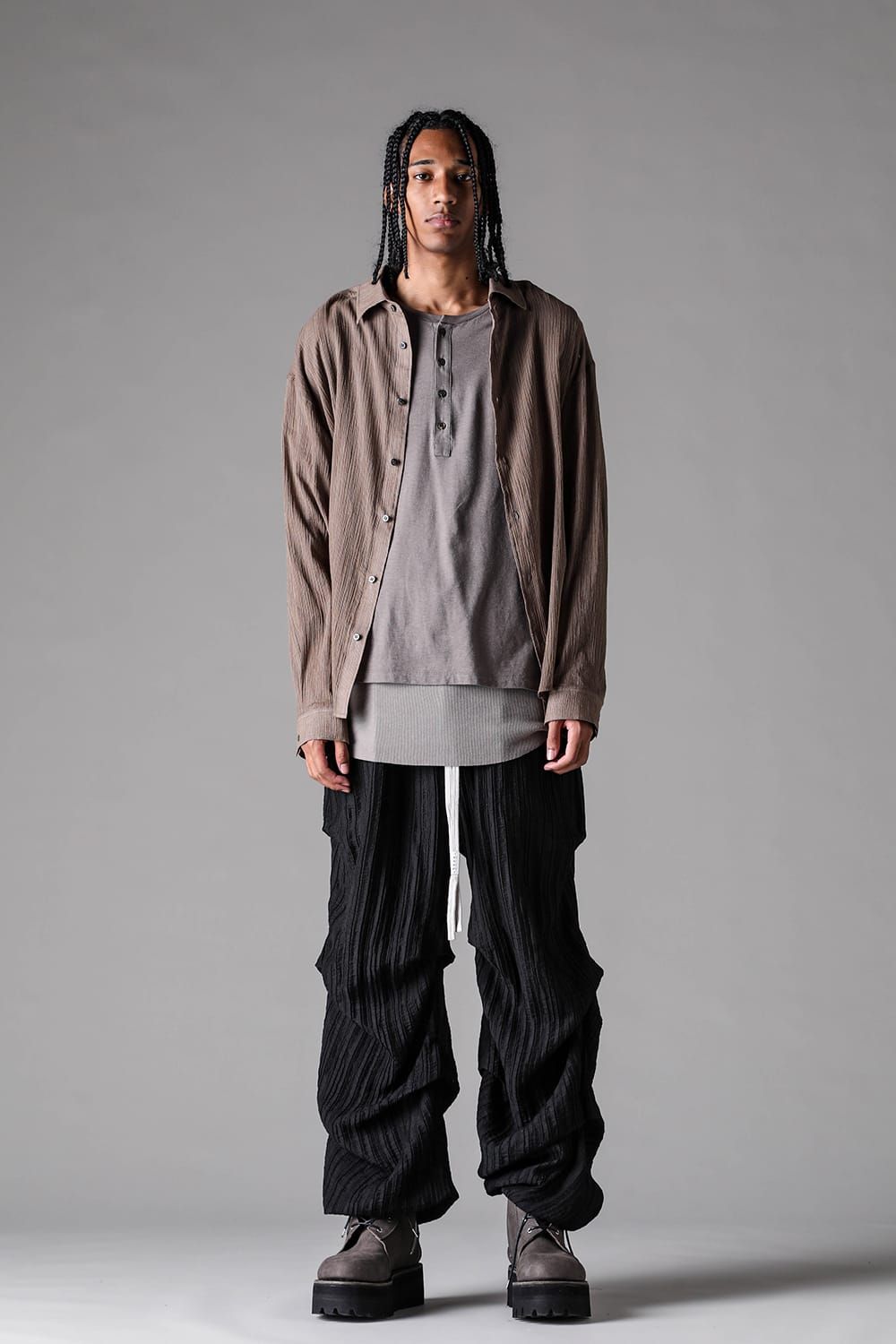 《2027SS先行予約》Ripple Sheer Tuck Wide Pants "Black" / リップルシアータックワイドパンツ"ブラック"