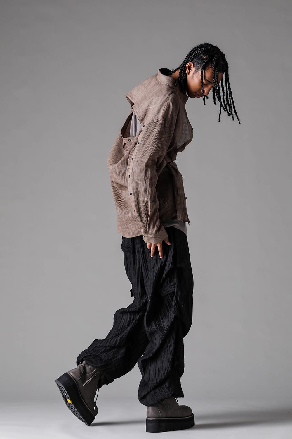 《2027SS先行予約》Ripple Sheer Tuck Wide Pants "Black" / リップルシアータックワイドパンツ"ブラック"