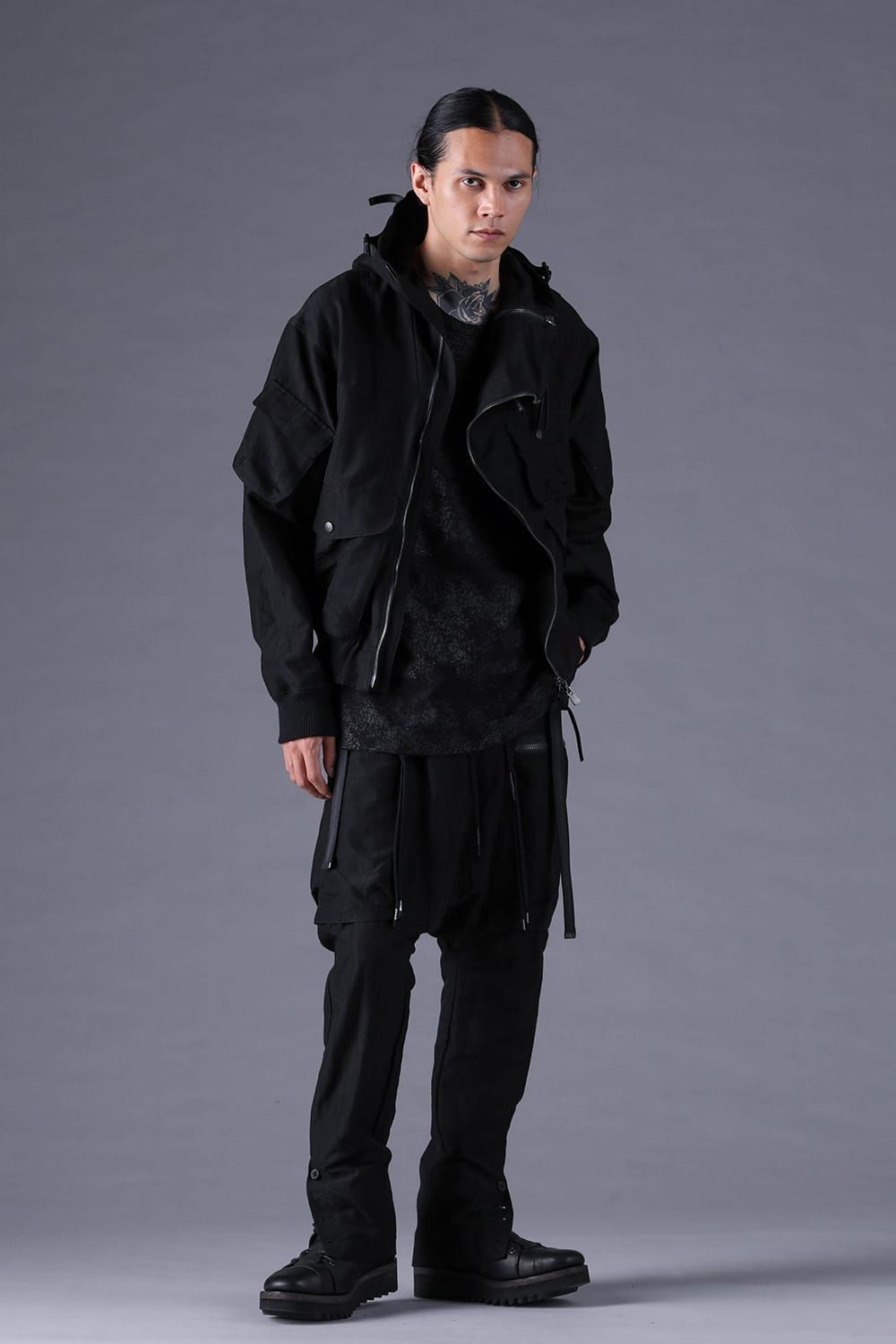 《2027SS先行予約分》Scar Stripe Jacquard Hooded Blouson"Black" / スカーストライプジャガードフードブルゾン"ブラック"