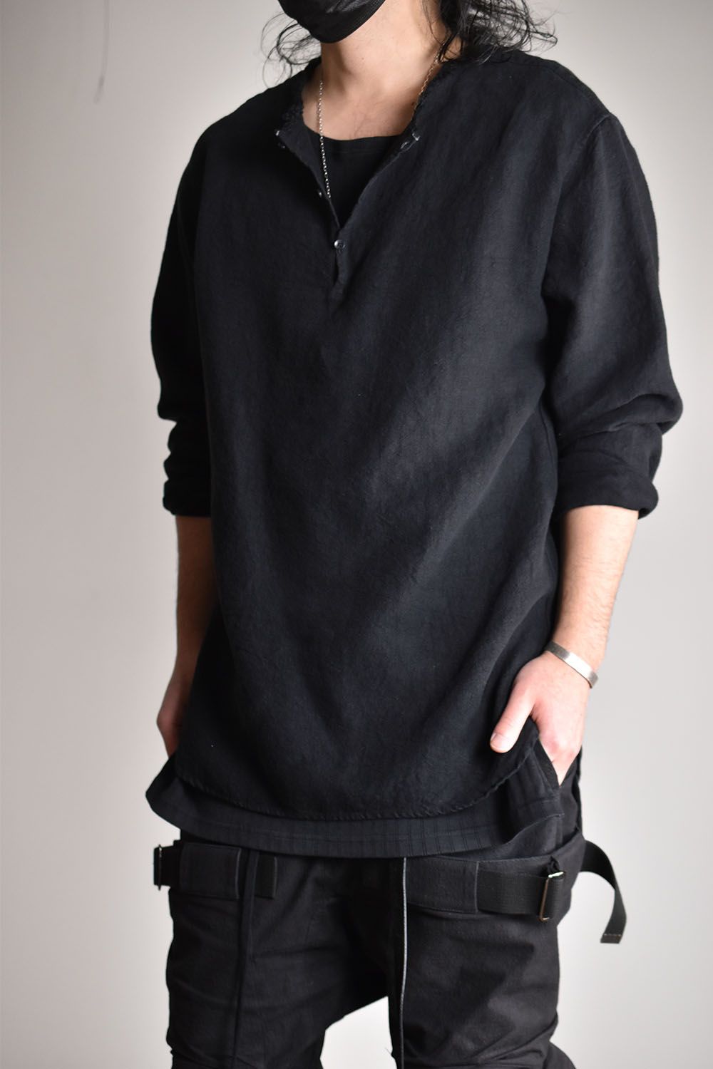 Linen Canvas Garment Dyed Military Sleeping Shirt"Black"/リネンキャンバスガーメントダイミリタリースリーピングシャツ"ブラック"