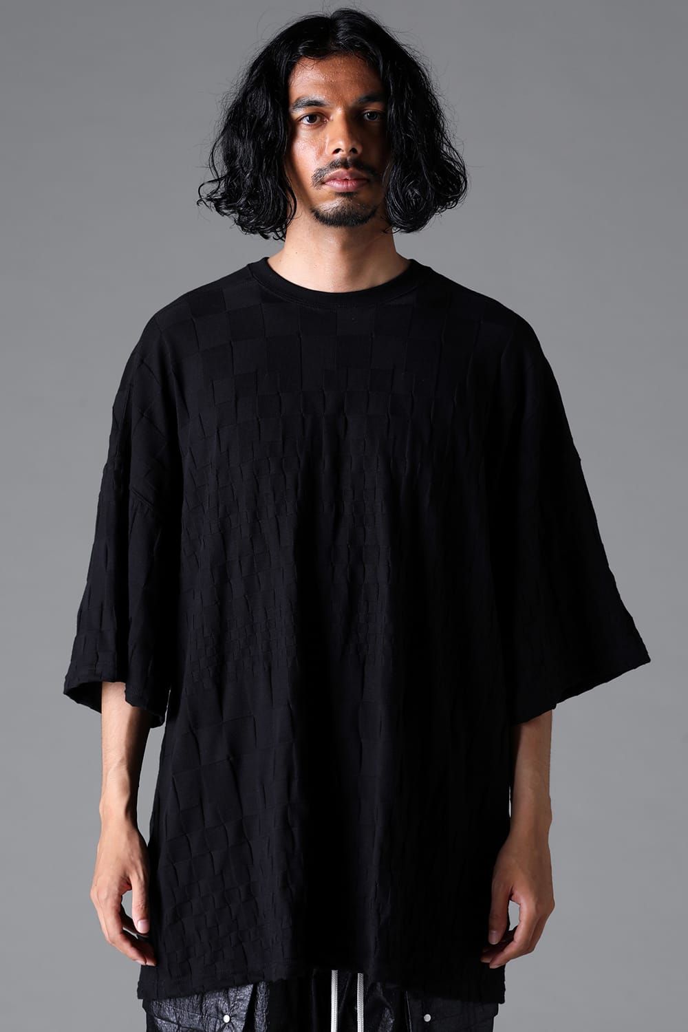 《2026SS先行予約》Gradient Plaid Pattern Jumbo Tee"Black / Cream" / グラデーションチェックパターンジャンボTee"ブラック/クリーム"
