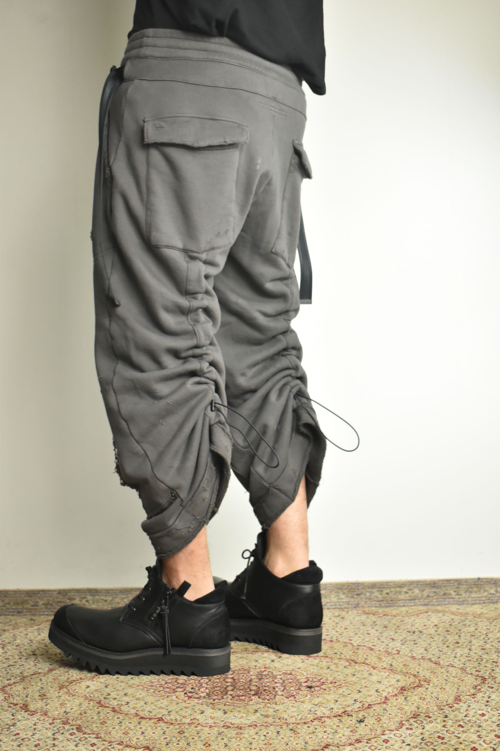 Untwisted Yarn Fleece Shotgun Wide Cropped Pants"Charcoal" / 無撚糸裏毛ショットガンワイドクロップドパンツ"チャコール"
