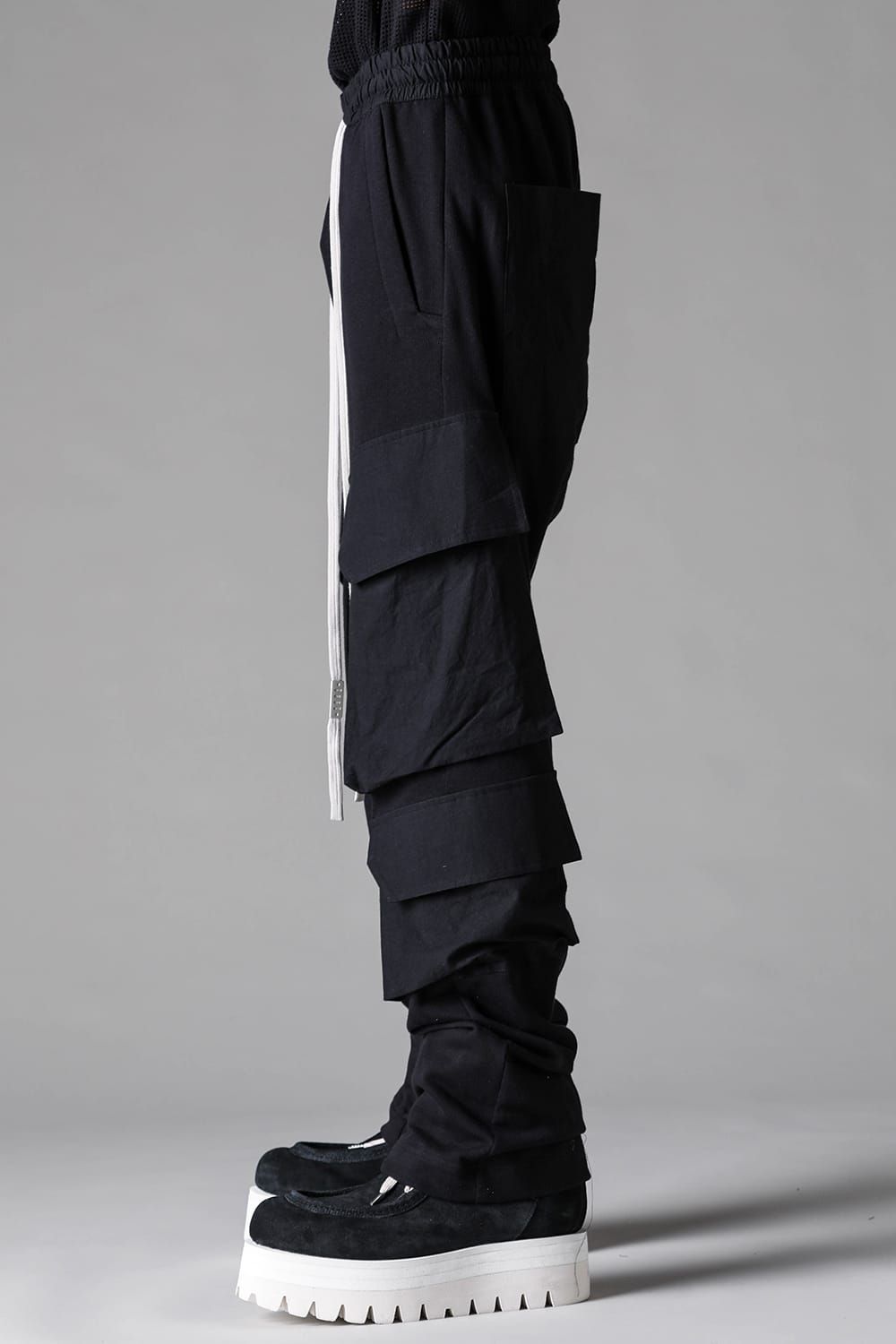《2027SS先行予約》Lightweight French Terry Sarrouel Flare Cargo Pants"Black" / ミニ裏毛サルエルフレアカーゴパンツ"ブラック"