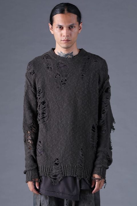 《2027SS先行予約分》3G Damage Knit Pullover "Charcoal" / 3Gダメージニットプルオーバー"チャコール"