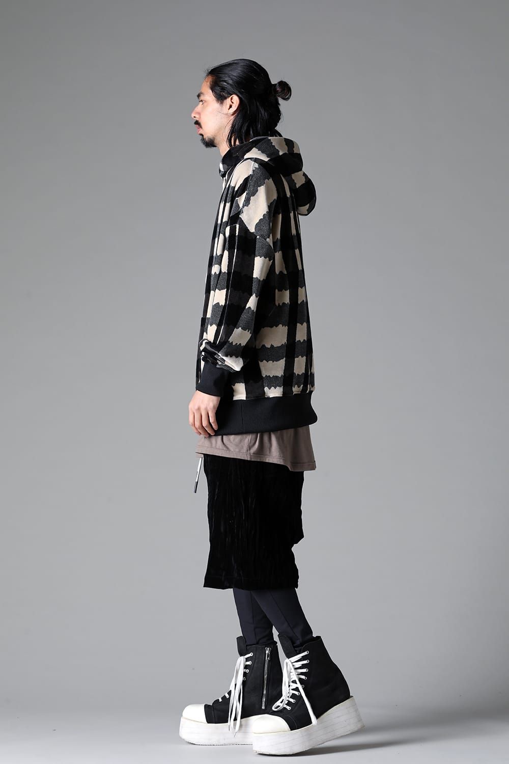 《2025AW先行予約》Checked Pattern Hooded Top"Black×Grey×Ivory" / チェックパターンフーデッドトップ"ブラック×グレー×アイボリー"