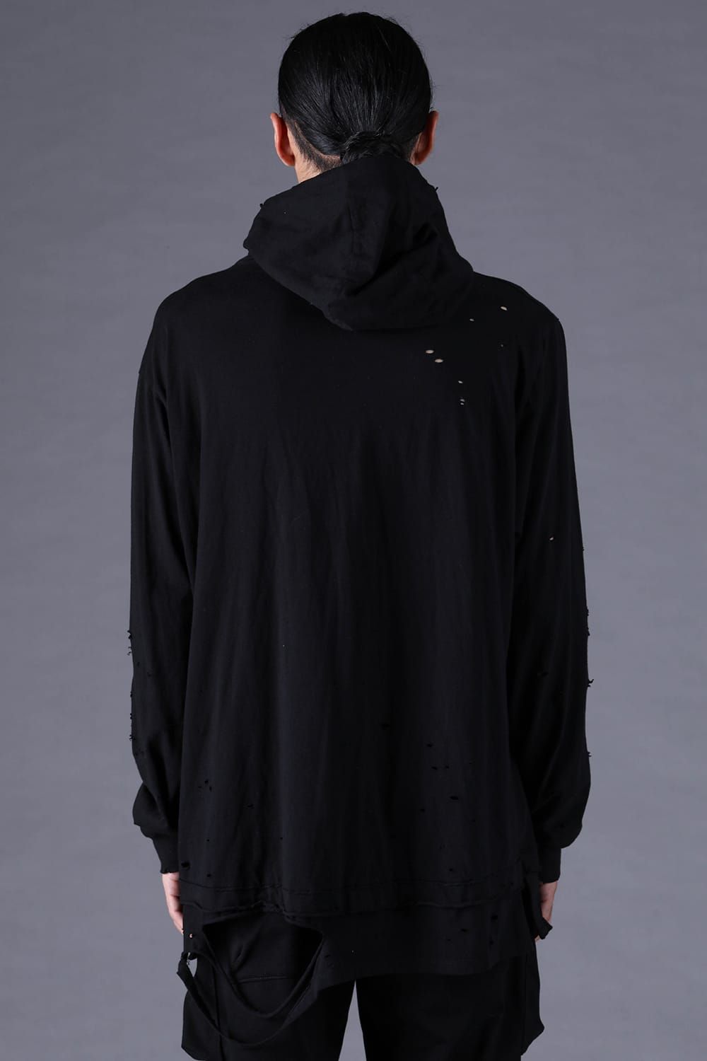 《2027SS先行予約分》Soft Cotton Jersey Shotgun-Damage Hoodie"Black" / ソフトコットンジャージショットガンダメージフーディー"ブラック"
