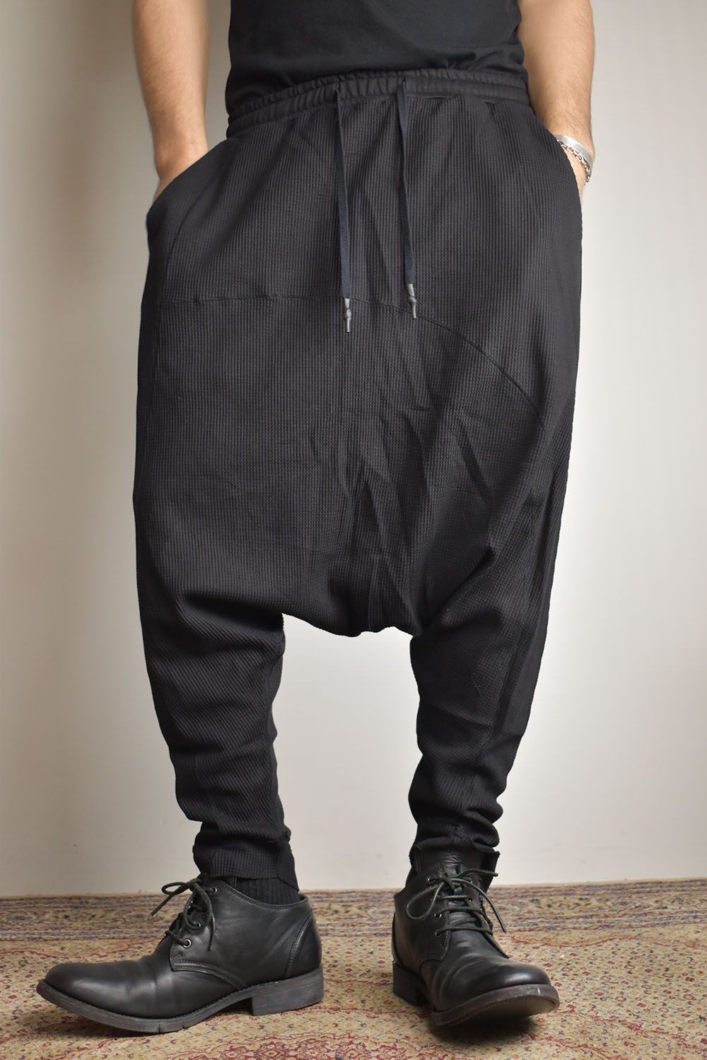 Waffle Sarrouel Pants"Black"/ワッフルサルエルパンツ"ブラック"