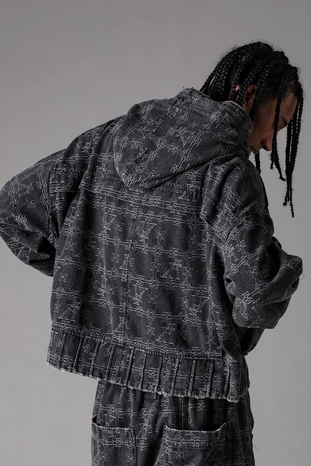 《2027SS先行予約》Jacgurd Denim Hoodie Blouson "Black / Blue" / ジャガードデニムフーディブルゾン"ブラック/ブルー"