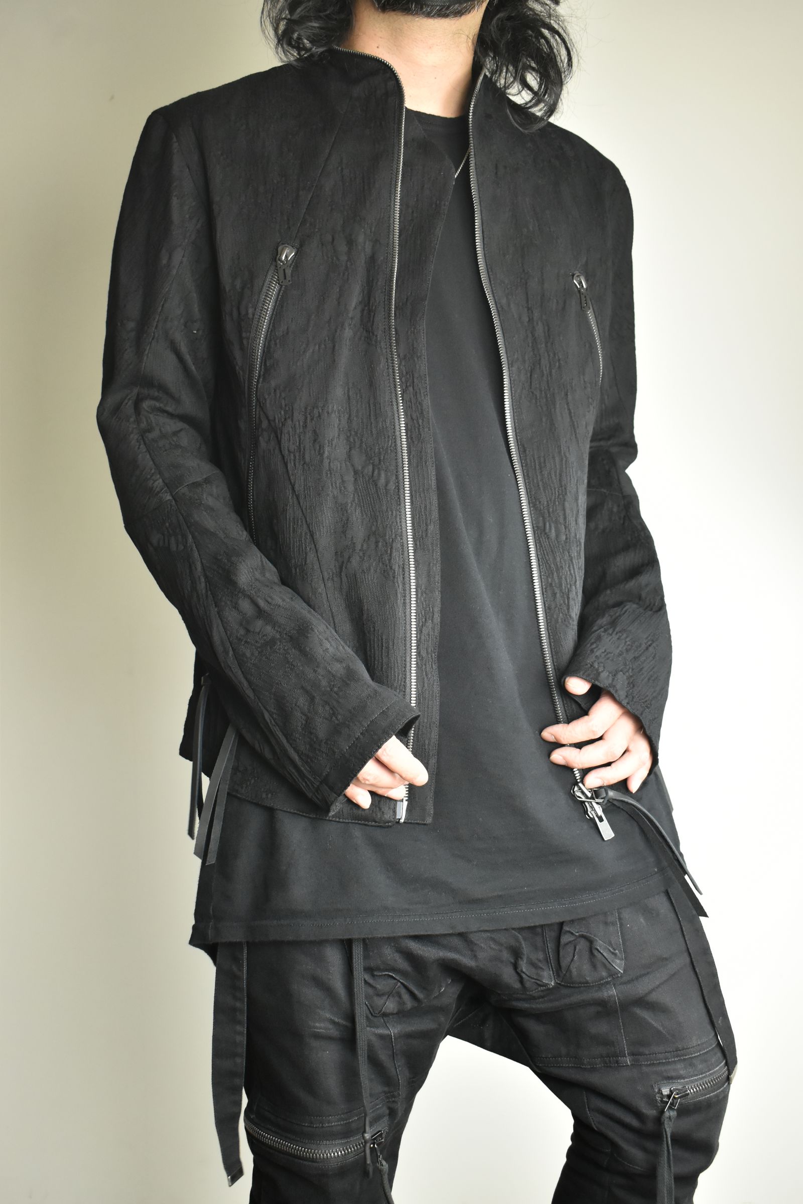 Damage Jacquard Single Rider Jacket"Black" / ダメージジャガードシングルライダースジャケット"ブラック"