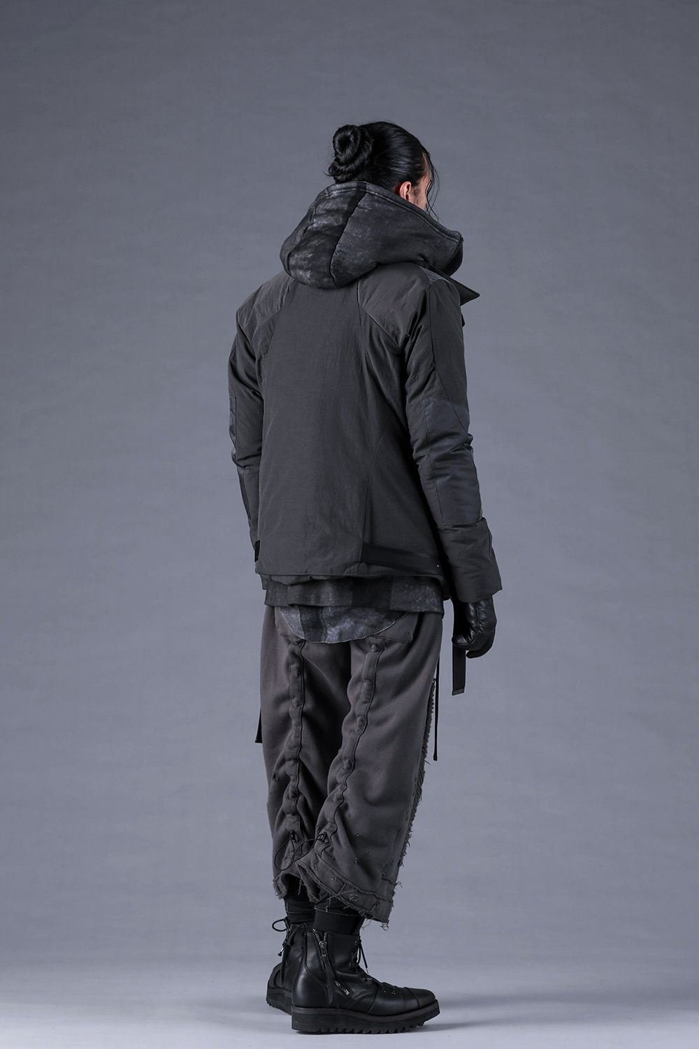 Untwisted Yarn Fleece Shotgun Wide Cropped Pants"Charcoal" / 無撚糸裏毛ショットガンワイドクロップドパンツ"チャコール"