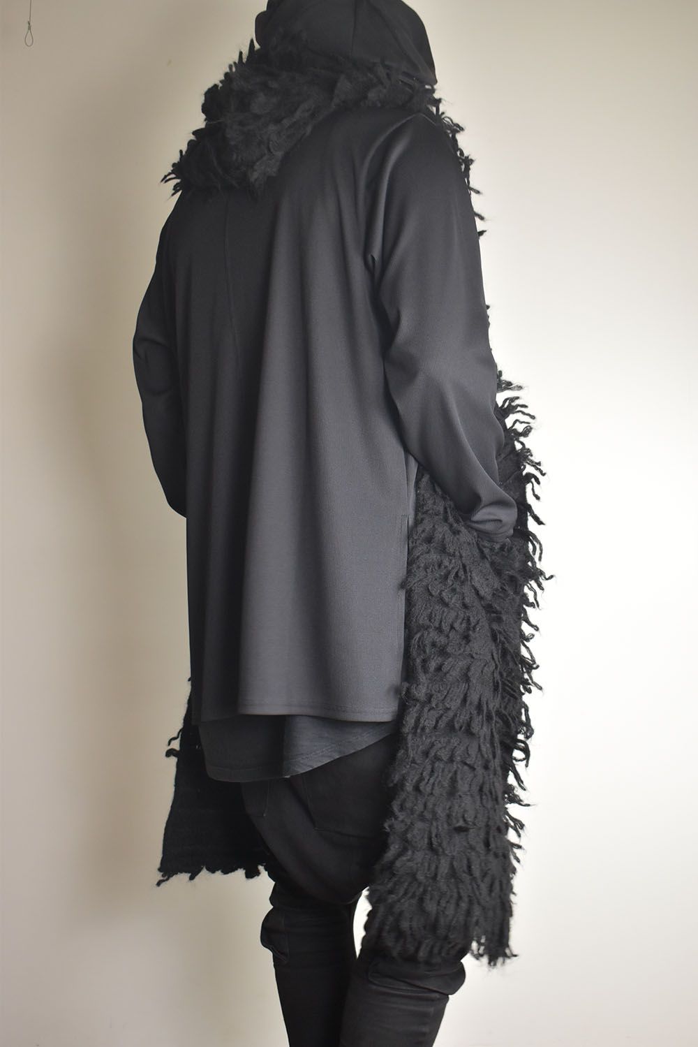 5GG Long Pile Knit Hoodie Stole"Black" / ロングパイルニットフーディストール"ブラック"