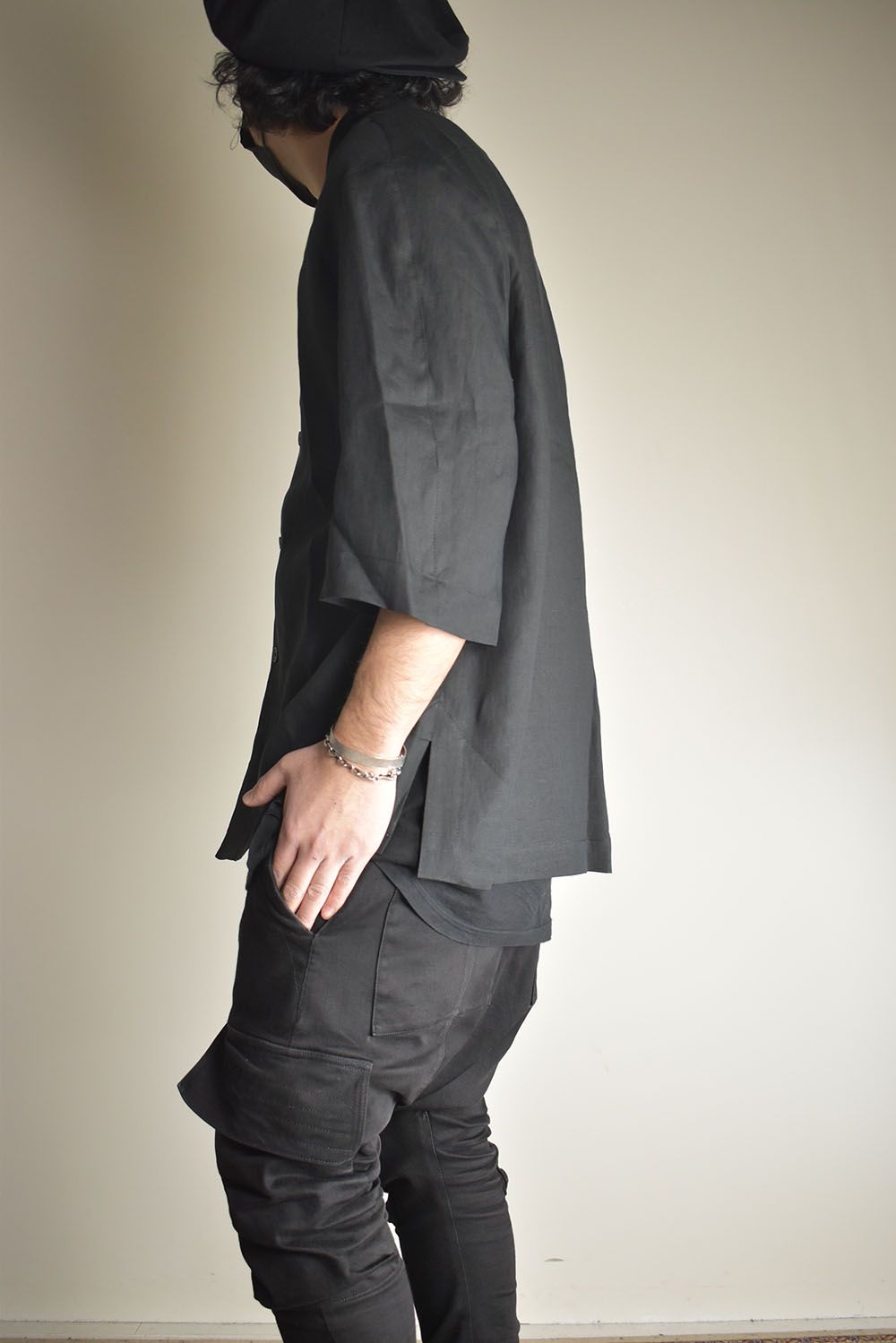 Elbow Length Band Collar Shirts"Lamp Black" / エルボーレングスバンドカラーシャツ"ランプブラック"