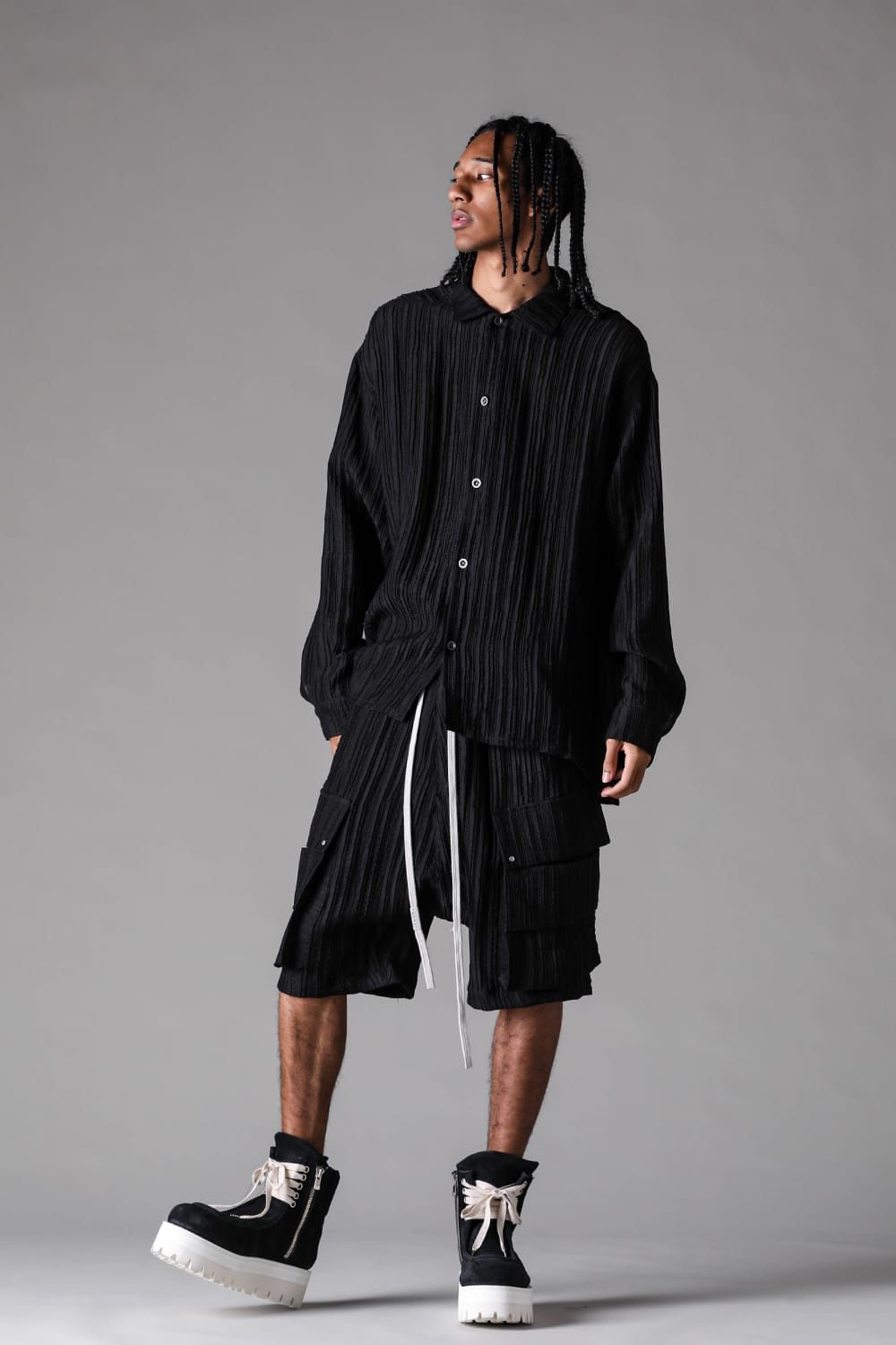 《2027SS先行予約》Ripple Sheer Shirts "Black" / リップルシアーシャツ"ブラック"