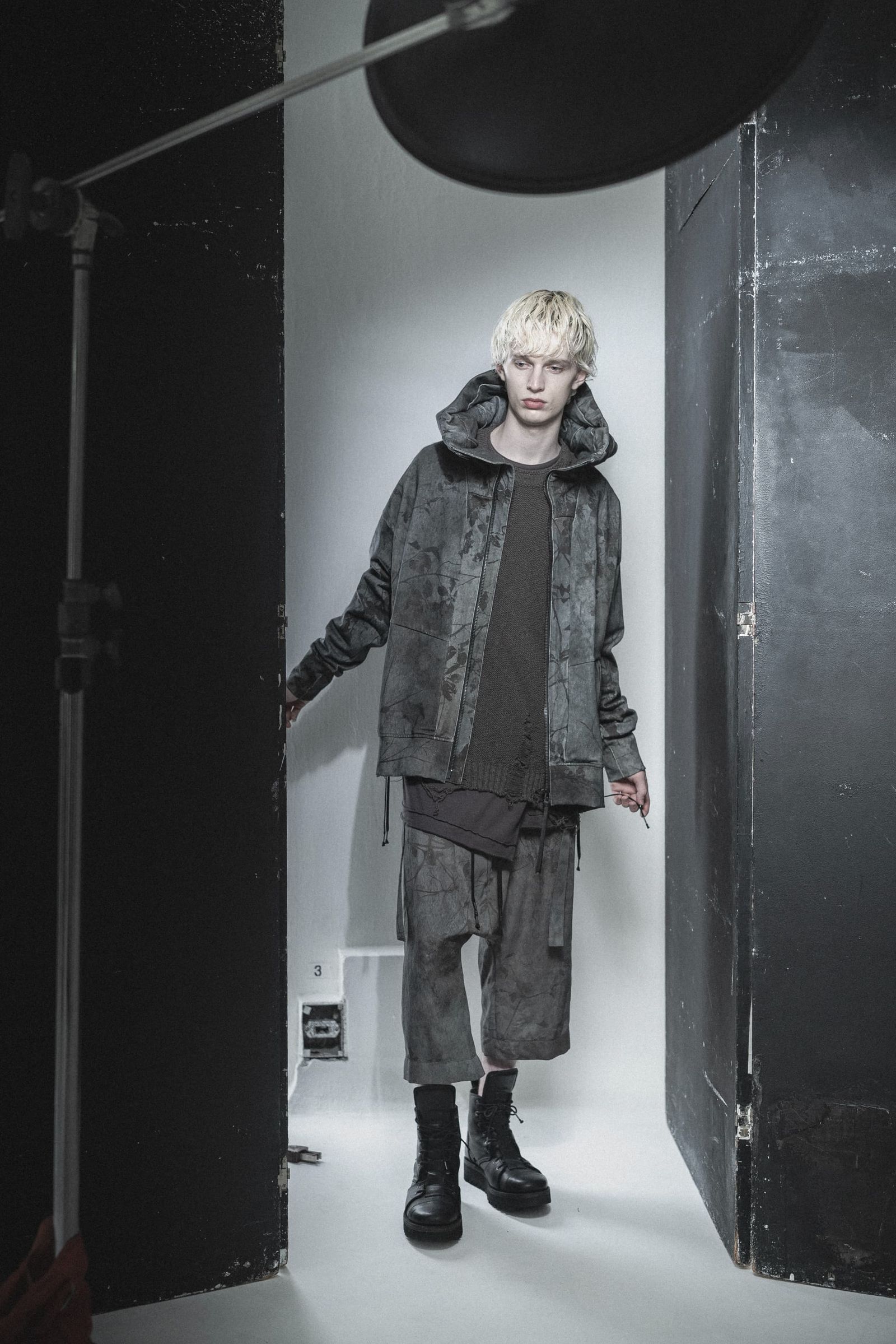 《2027SS先行予約分》Inkjet-Printed Wide-Leg Cropped Pants"Charcoal" / インクジェットプリントワイドクロップドパンツ"チャコール"