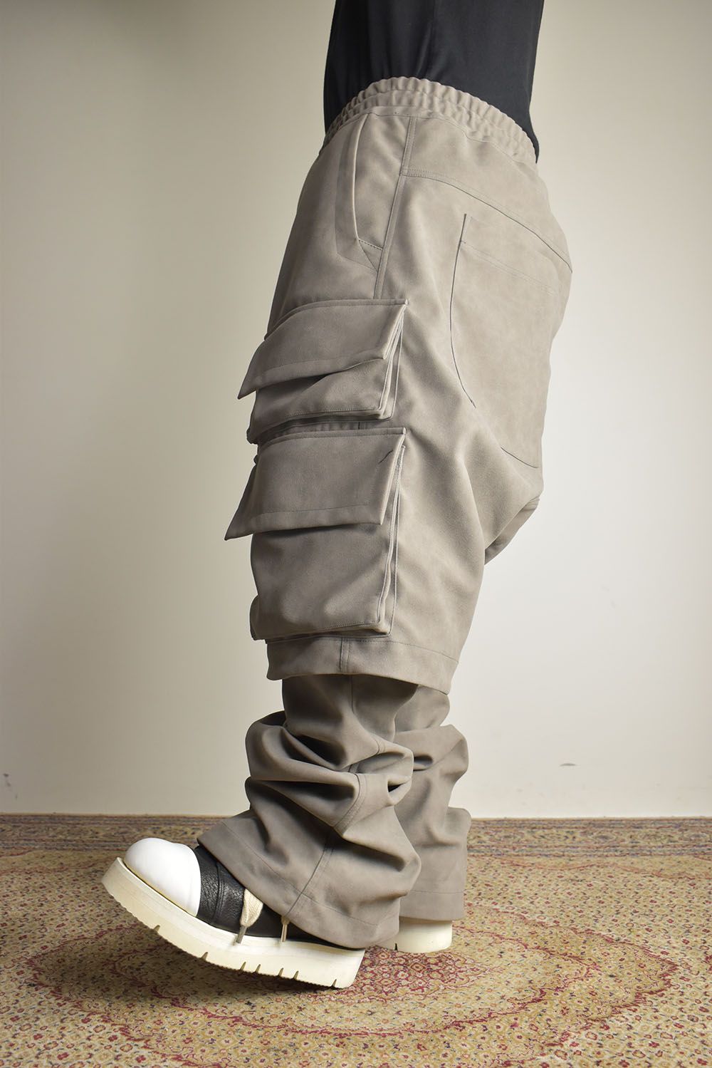 《2025AW先行予約》Synthetic Leather Suede Layerd Boots Cut "Black / Grey" / シンセティックレザースウェードレイヤードブーツカット "ブラック / グレー"