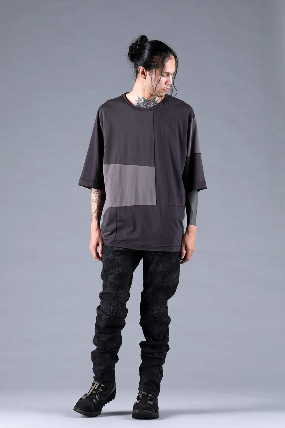 Multi Color Patchwork T-shirt"Charcoal" / マルチカラーパッチワークTシャツ"チャコール"