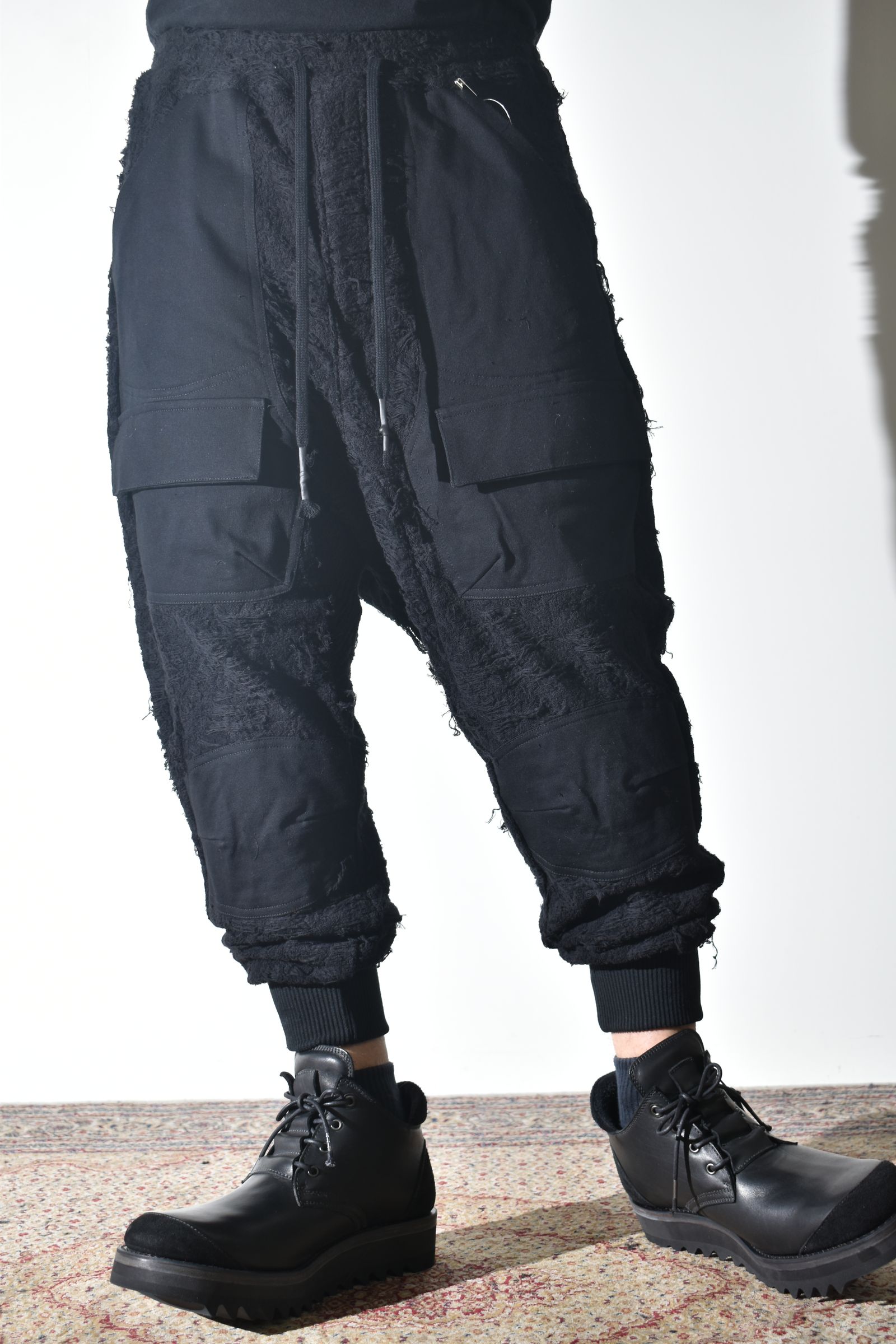 Damage Pile Combination Wide Jogger Pants"Black" / ダメージパイルコンビネーションワイドジョガーパンツ"ブラック"