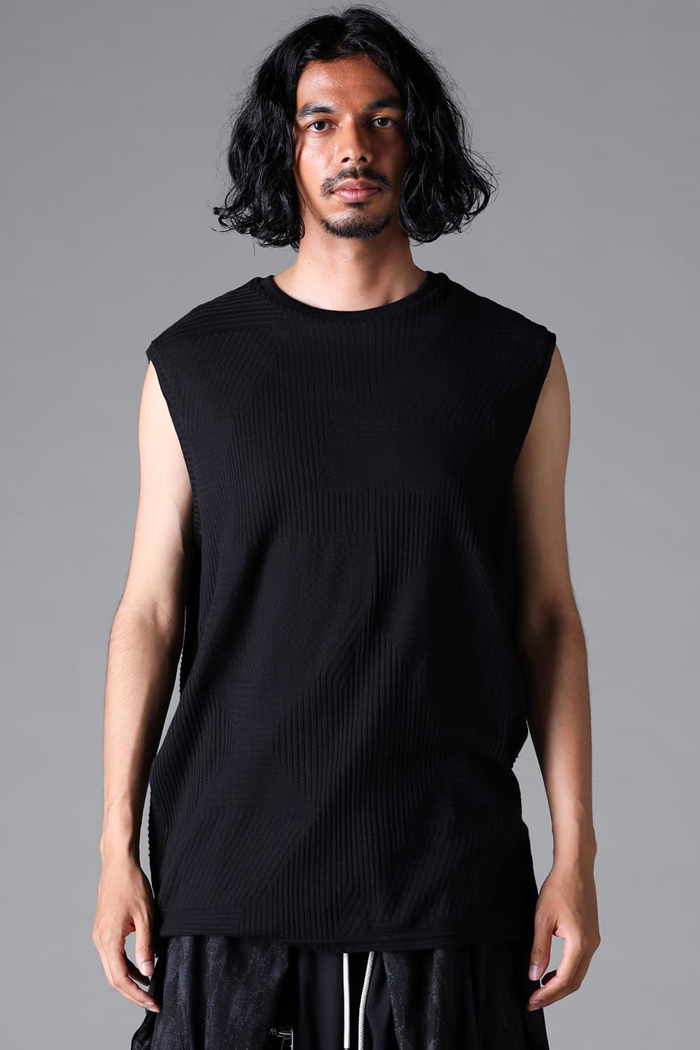 《2026SS先行予約》Deformed Stripe Pattern Tank Top "Black / Cream" /ディフォルメドストライプパターンタンクトップ"ブラック/クリーム"