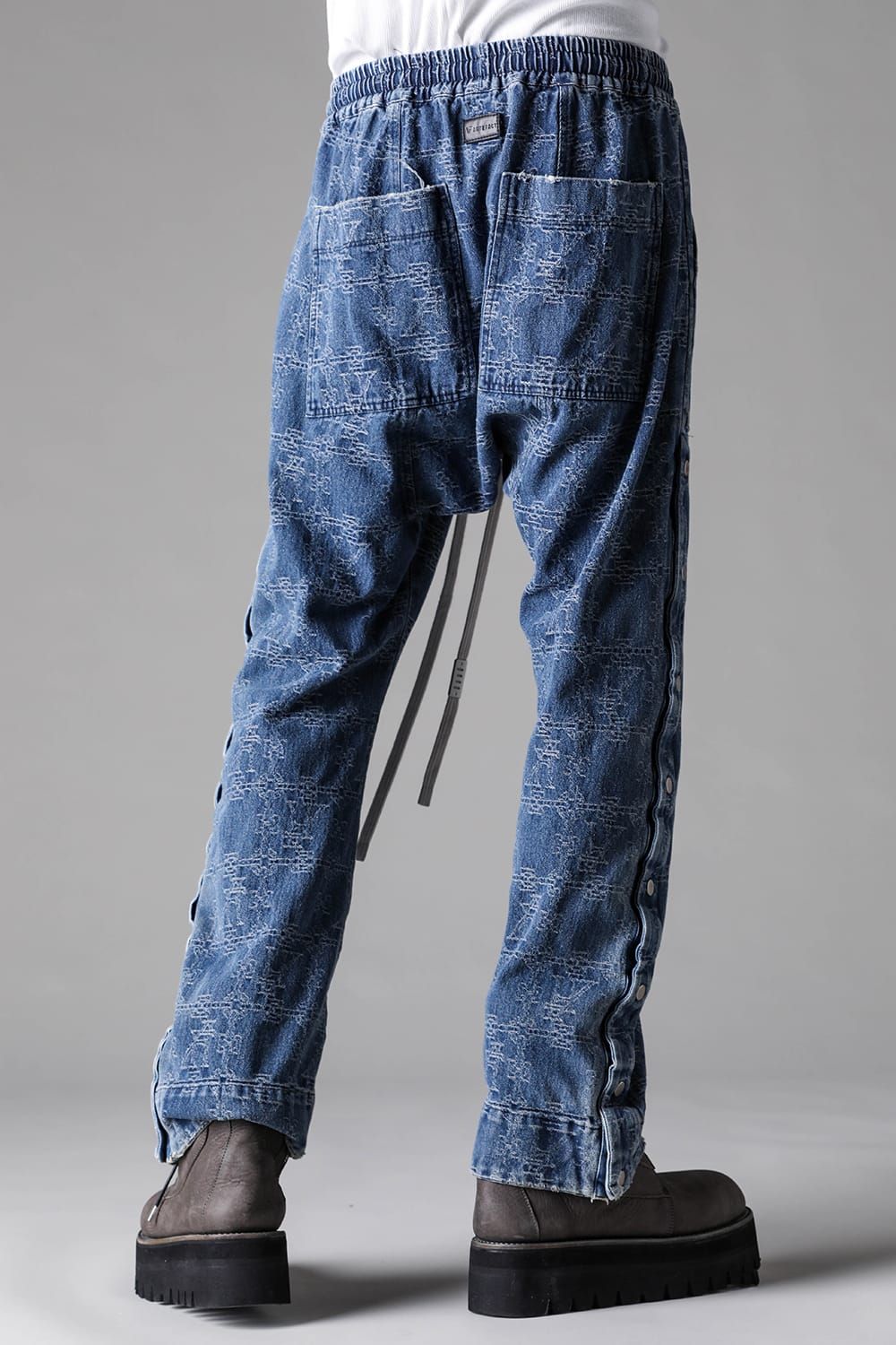 《2027SS先行予約》Jacgurd Denim Sarrouel Flare Pants "Black / Blue" / ジャガードデニムサルエルフレアパンツ"ブラック/ブルー"