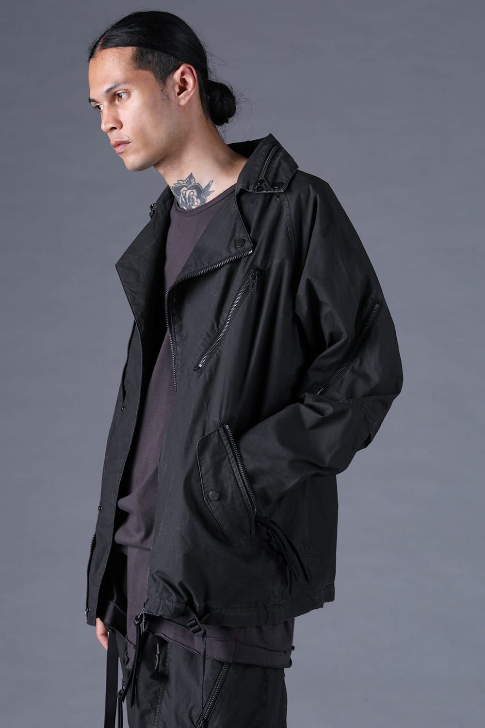 《2027SS先行予約分》Pigment-Coated Rider's Coach Jacket"Black" / 顔料コーティングライダースコーチジャケット"ブラック"