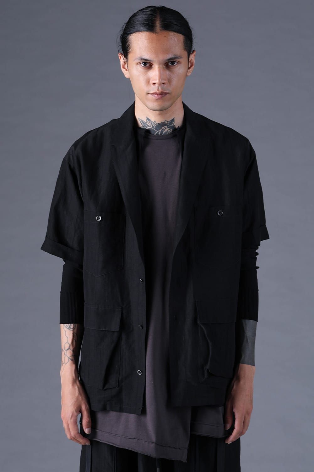 《2027SS先行予約分》Scar Stripe Jacquard Tailored S/S Shirt"Black" / スカーストライプジャガードテーラードショートスリーブシャツ"ブラック"