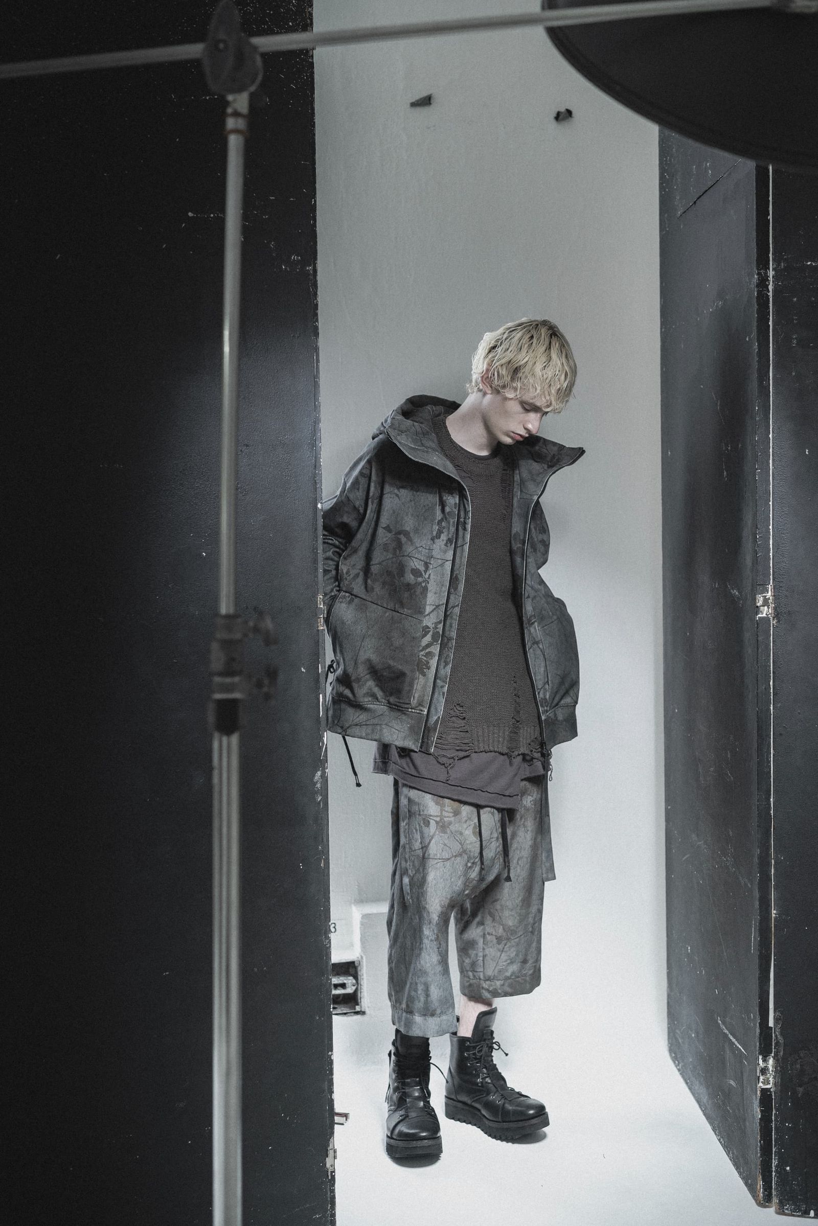 《2027SS先行予約分》Inkjet-Printed Wide-Leg Cropped Pants"Charcoal" / インクジェットプリントワイドクロップドパンツ"チャコール"