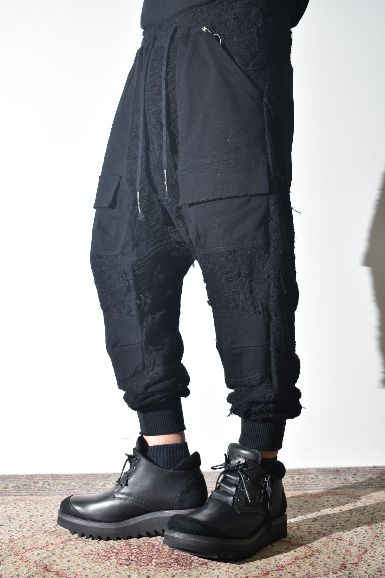 Damage Pile Combination Wide Jogger Pants"Black" / ダメージパイルコンビネーションワイドジョガーパンツ"ブラック"