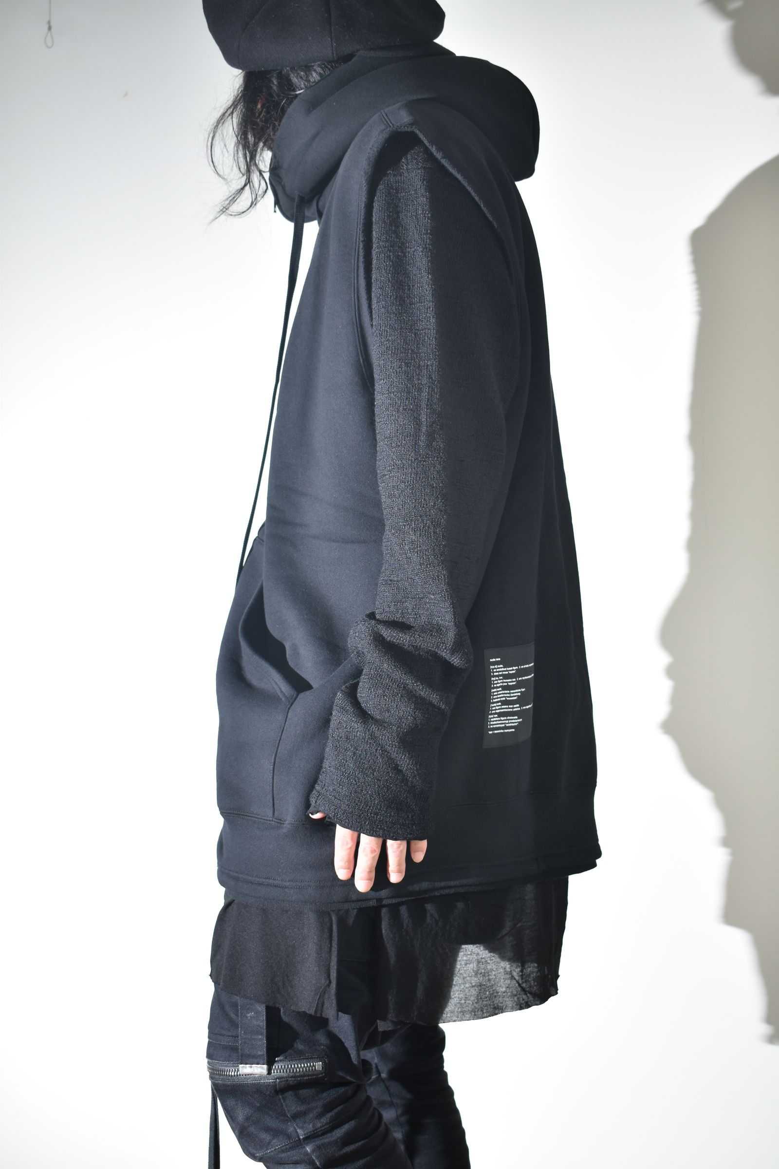 Over Size Sleeve Less Zip Up Parker"Black" / オーバーサイズスリーブレスジップアップパーカー"ブラック"