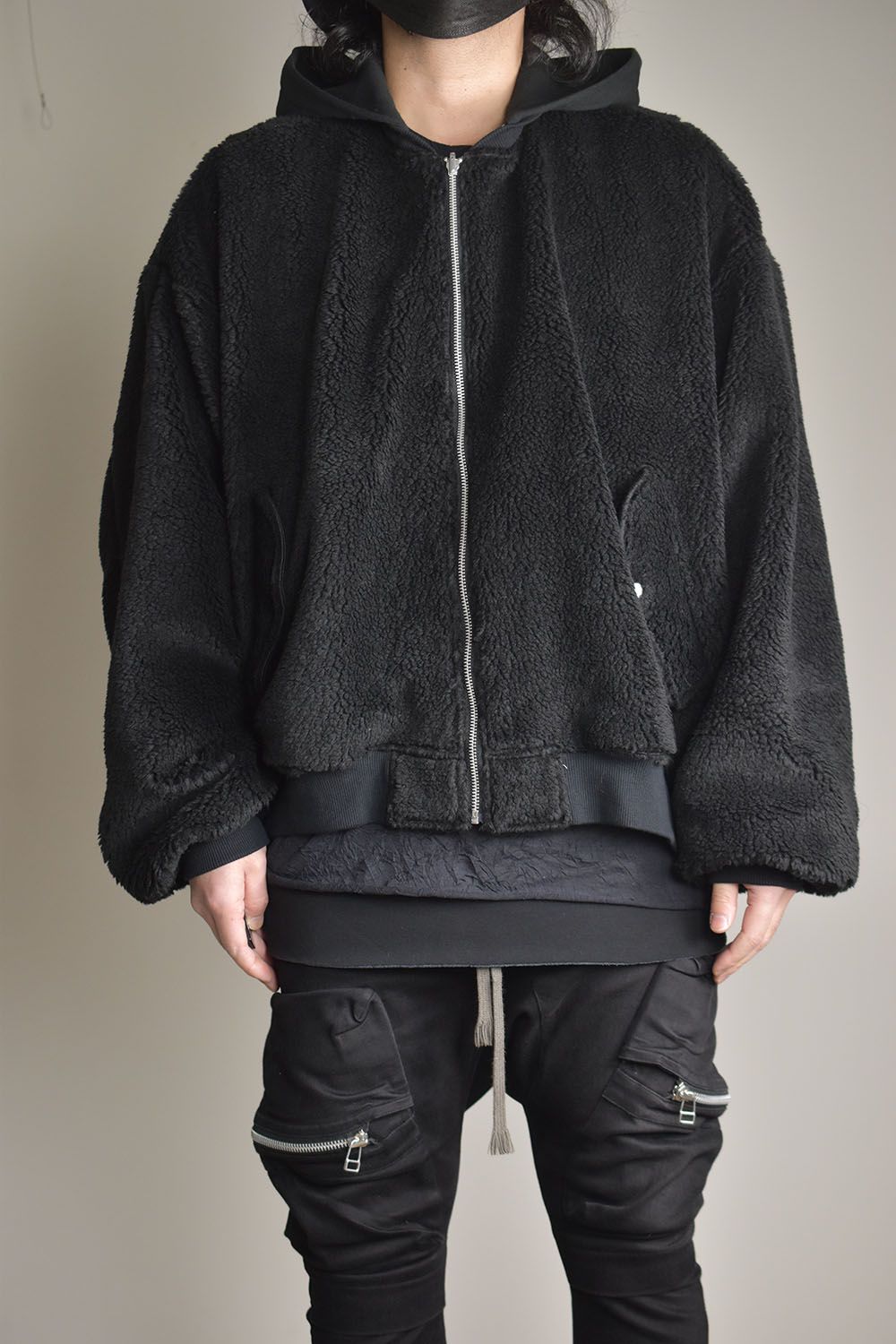 Teddy Fleece MA-1 Hoodie"Black"/テディフリースMA-1フーディ"ブラック"